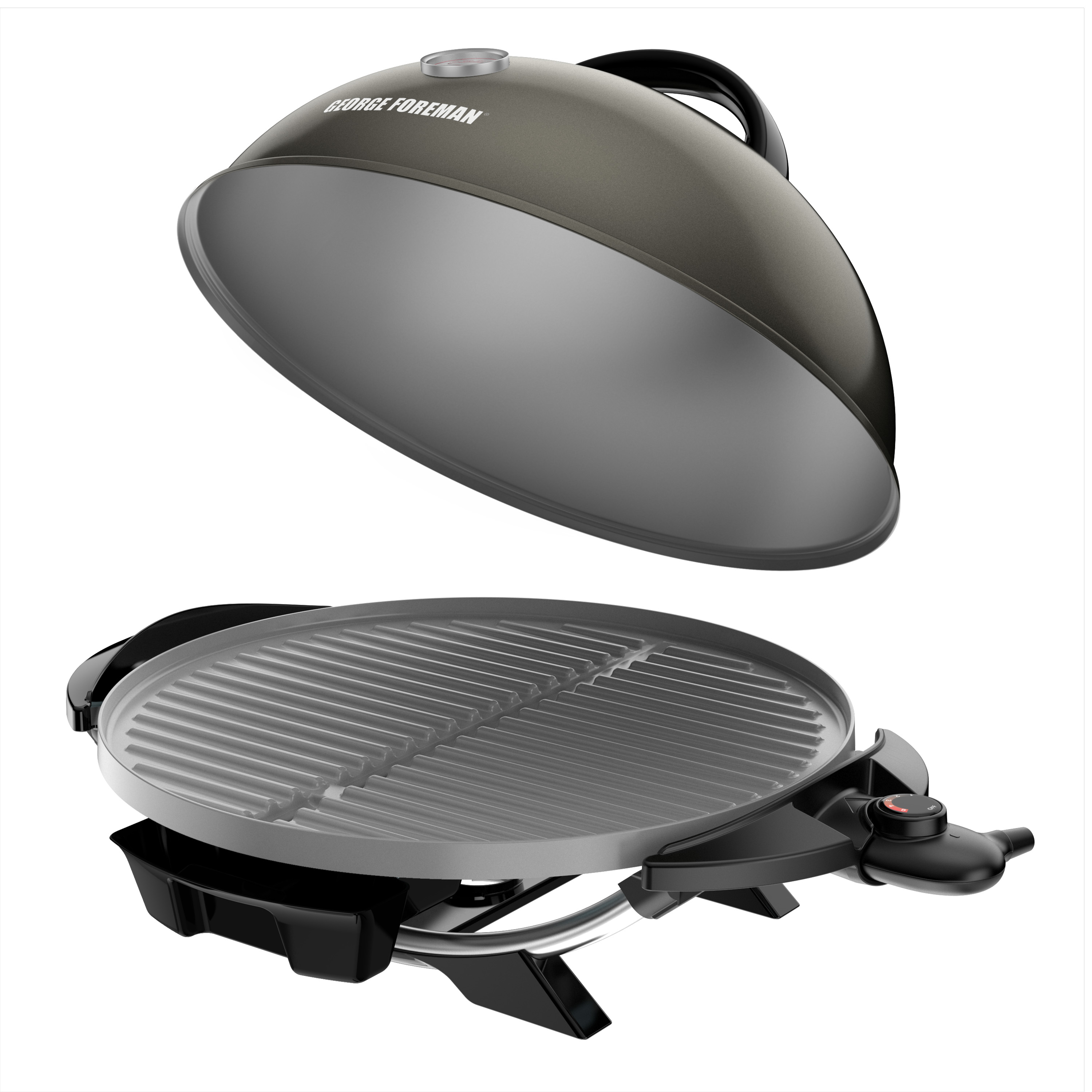 Indoor Outdoor 15 Serving Domed Electric Grill with Ceramic Plates Bonus Grill Cover Gun Metal George Foreman